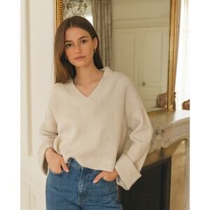 ASOS Ecru Knit Boxy Drop Sleeve Ribbed Long Crop Sweater Cotton Blend Size 4